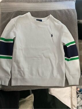 Polo by Ralph Lauren White Crewneck with Navy & Green Sleeve Bands